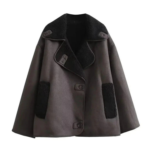 Women's Elegant Vegan Leather Woolen Warm Winter Coat | Ideal for Winter