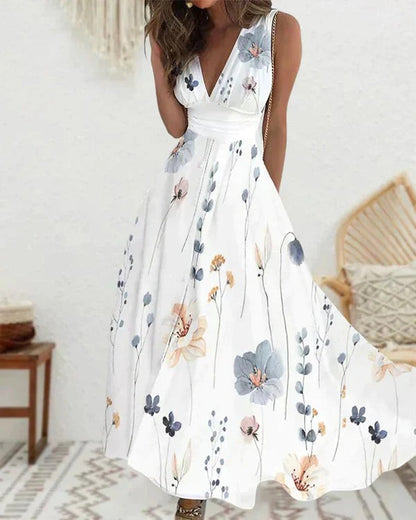 White Sleeveless Dress With Floral Pattern For Women | Perfect for Casual Days