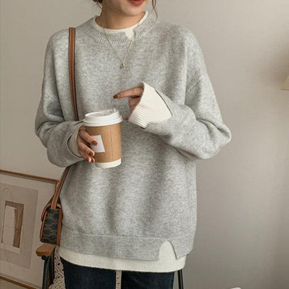 Women's Trendy Grey and White Oversized Cutout Knitted Jumper | Ideal for Winter