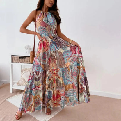 Maxi Dress With Halter Neck And Multicolor Paisley Pattern For Women | Perfect for Casual Days