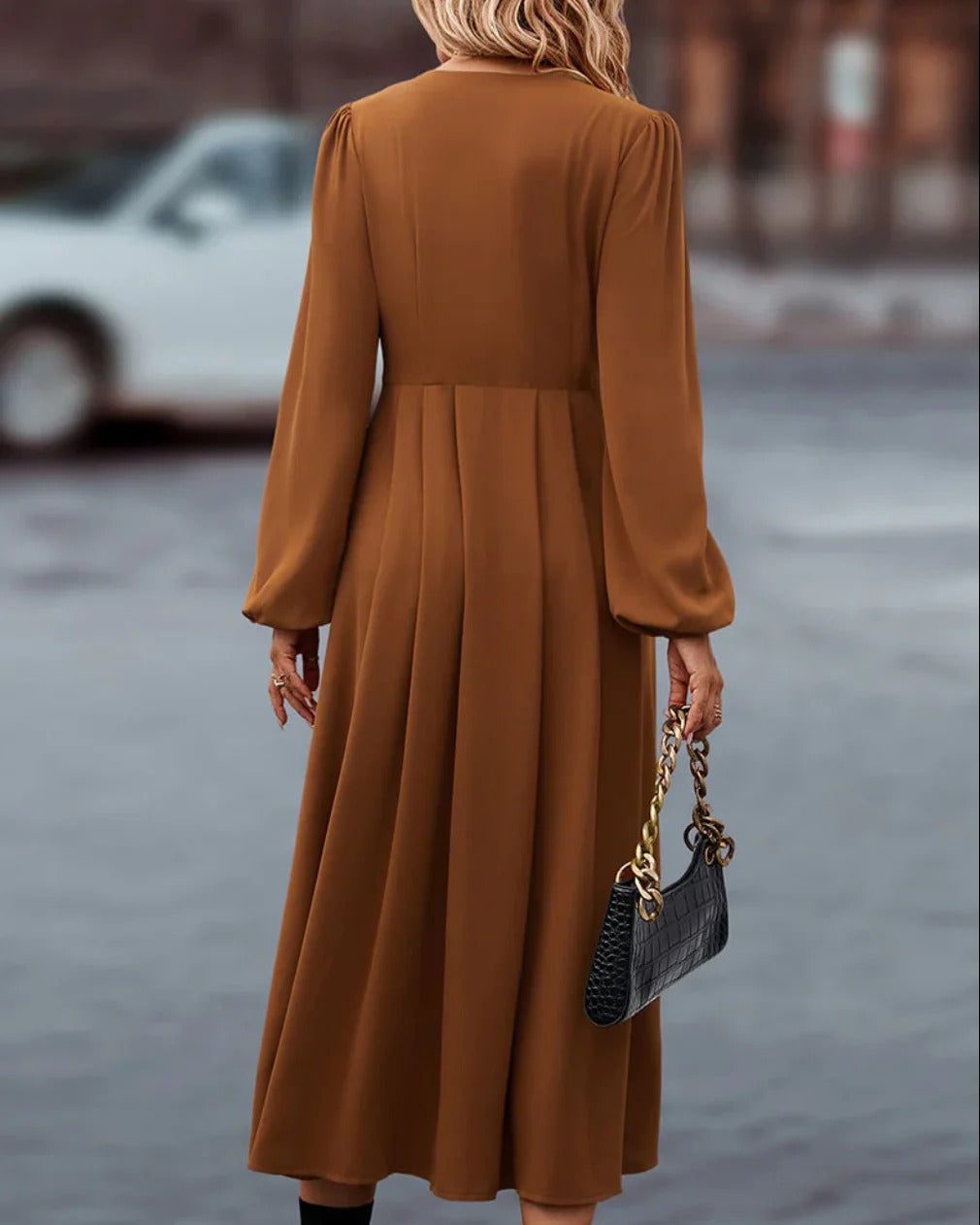 Formal Long Dress With Puff Sleeves And Button Closure For Women | Perfect for Casual Days