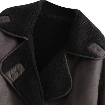 Women's Elegant Vegan Leather Woolen Warm Winter Coat | Ideal for Winter