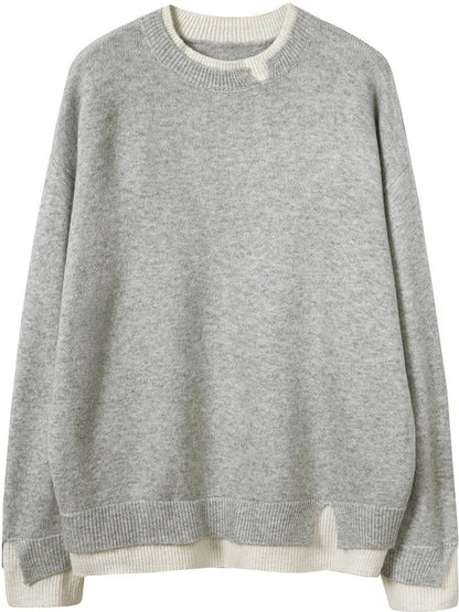 Women's Trendy Grey and White Oversized Cutout Knitted Jumper | Ideal for Winter