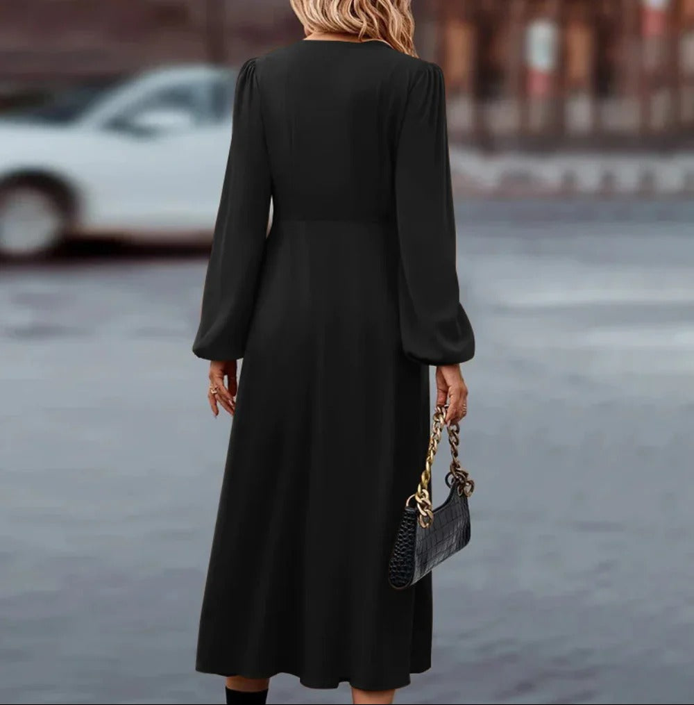 Formal Long Dress With Puff Sleeves And Button Closure For Women | Perfect for Casual Days