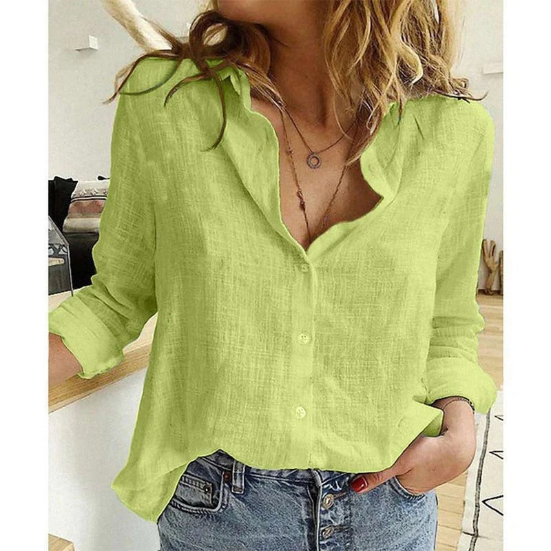 Casual Long-Sleeve Shirt With Buttons And Collar For Women | Ideal for Summer