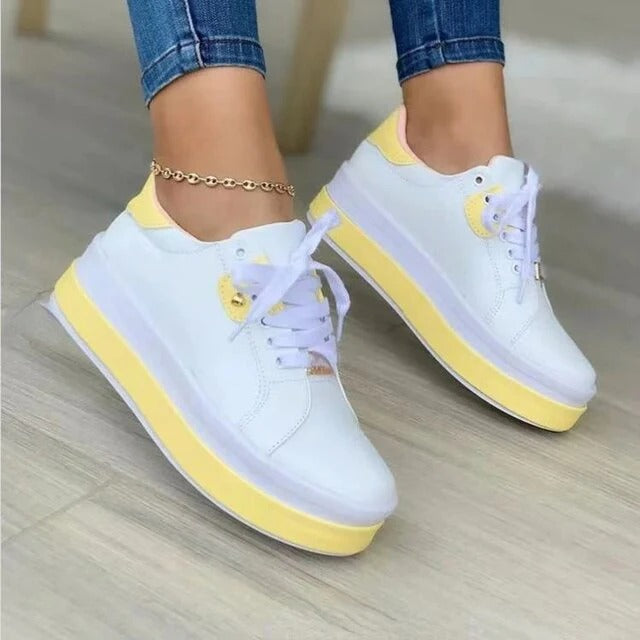 Colorblock Lace-Up Sneakers With Gold Accents For Women | Perfect for Casual Days