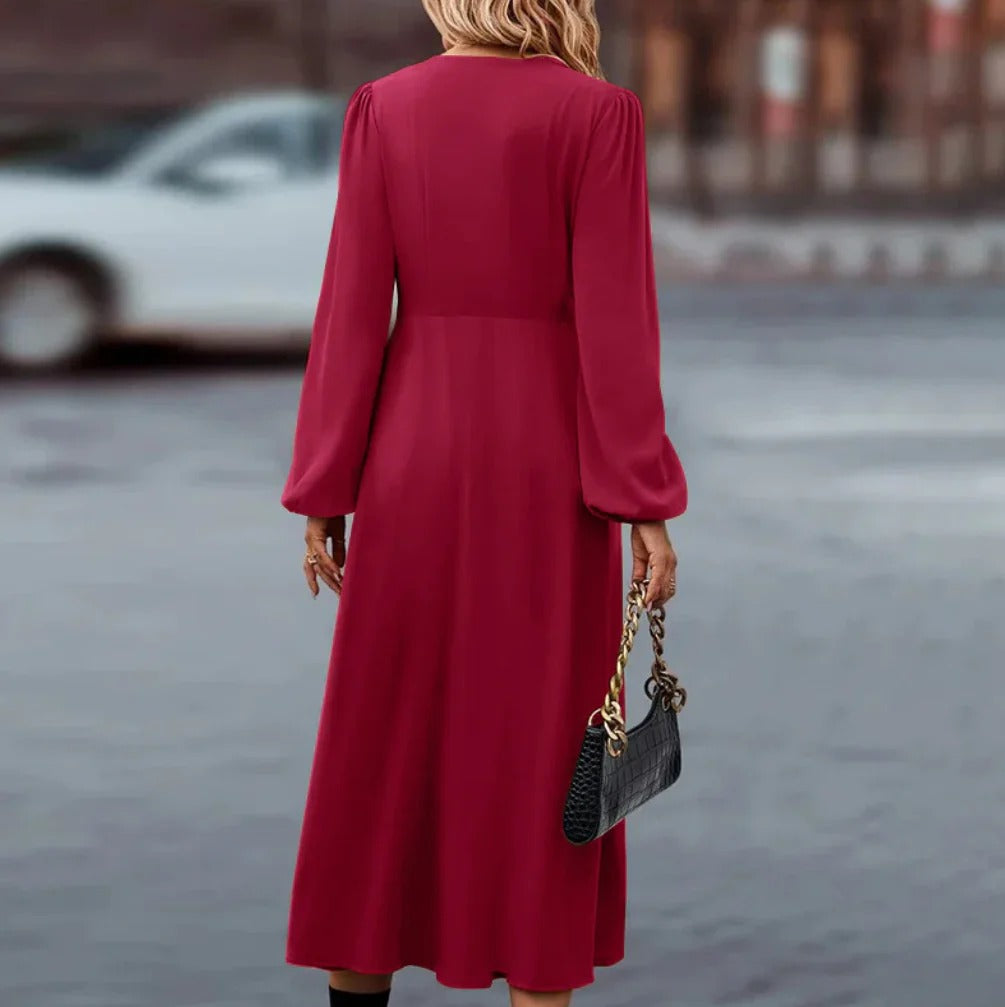 Formal Long Dress With Puff Sleeves And Button Closure For Women | Perfect for Casual Days