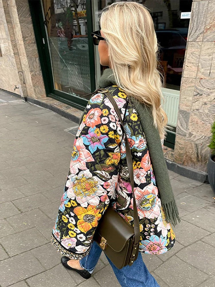 Women's Floral Print Warm Puffer Winter Jacket | Ideal for Winter