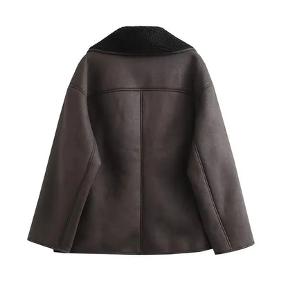 Women's Elegant Vegan Leather Woolen Warm Winter Coat | Ideal for Winter