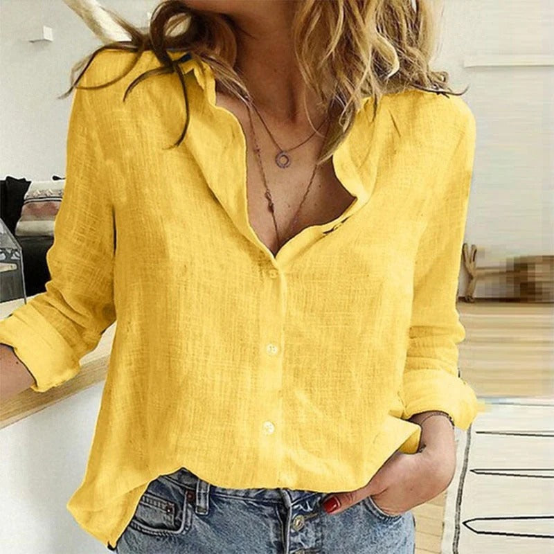 Casual Long-Sleeve Shirt With Buttons And Collar For Women | Ideal for Summer