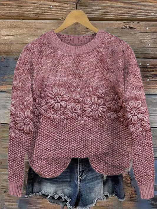 Women's Stylish Pink Floral Jacquard Knitted Jumper | Ideal for WInter